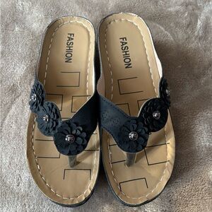 Black Floral Women's Sandals